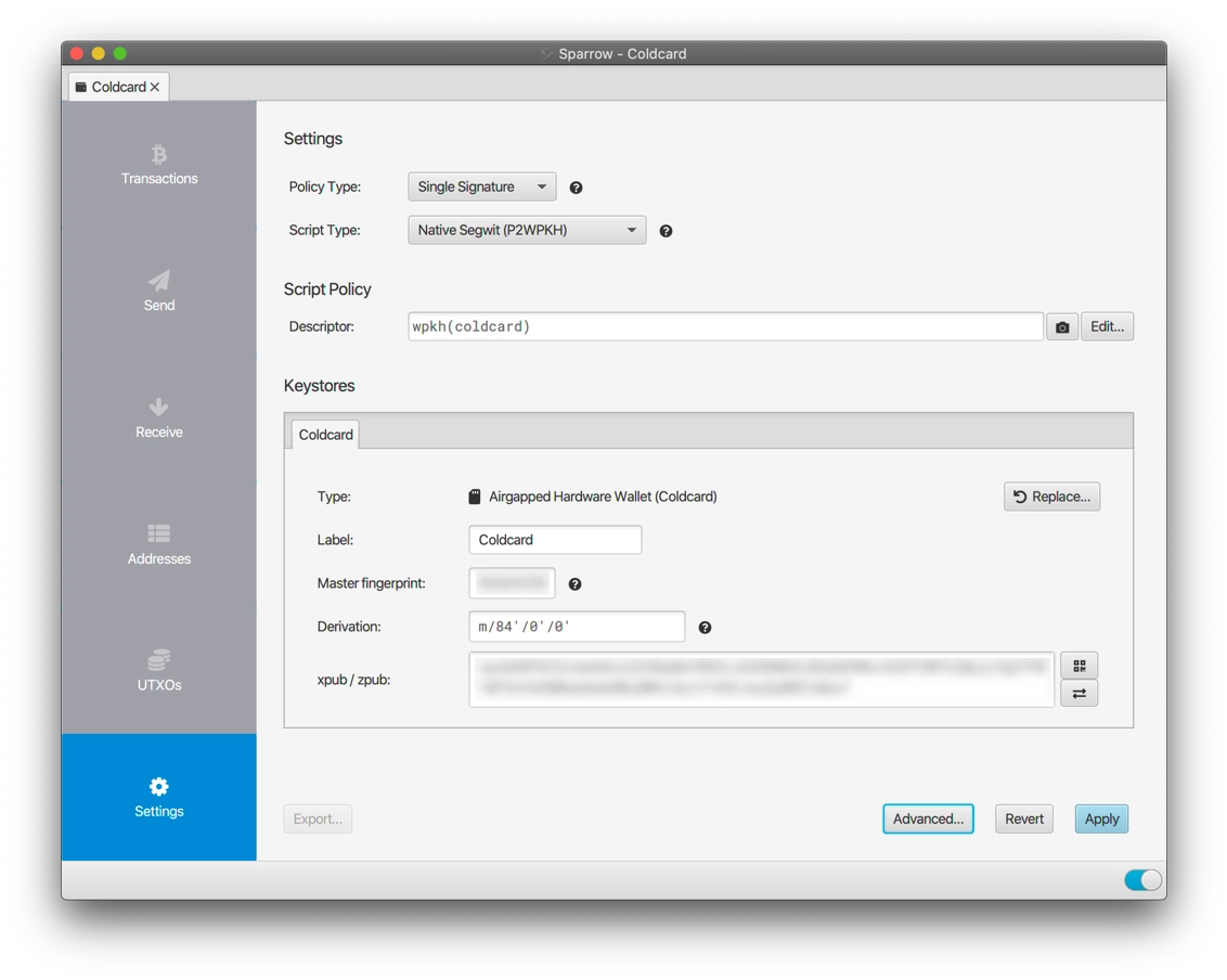 Coldcard importiert